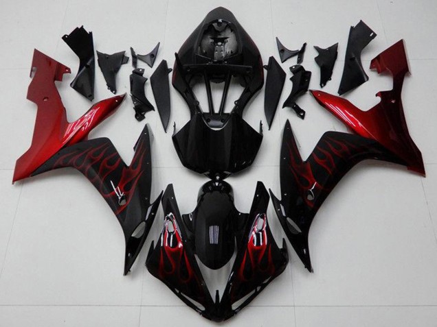 Glänzendes Schwarz Rot Flamme 2004-2006 Yamaha YZF R1 Motorrad Verkleidung