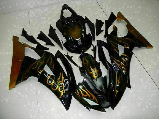 Glänzendes Schwarz Gold Flamme 2008-2016 Yamaha YZF R6 Motorrad Verkleidung