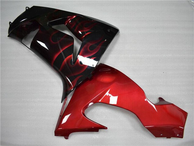 Glänzendes Schwarz Rot Flamme 2006-2007 Kawasaki ZX10R Motorrad Verkleidung