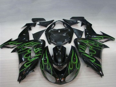 Glänzendes Schwarz Grün Flamme 2006-2007 Kawasaki ZX10R Motorrad Verkleidung