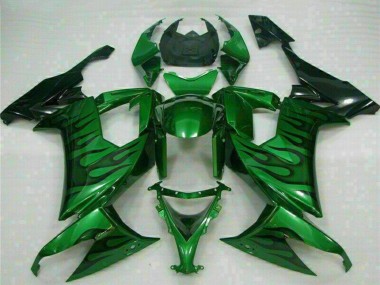 Glänzendes Schwarz Grün Flamme 2008-2010 Kawasaki ZX10R Motorrad Verkleidung