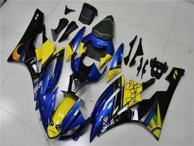 Blau Gelb Glänzendes Schwarz Hai 2006-2007 Yamaha YZF R6 Motorrad Verkleidung