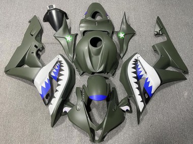 Armee Grün Weiß Blau Hai 2007-2008 Honda CBR600RR Motorrad Verkleidung