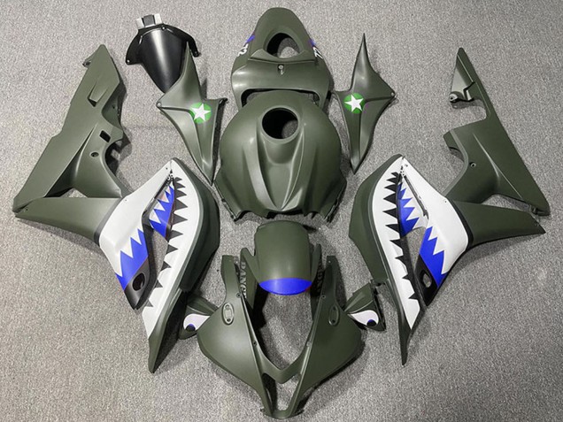 Armee Grün Weiß Blau Hai 2007-2008 Honda CBR600RR Motorrad Verkleidung