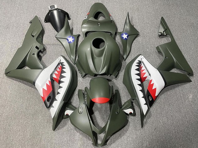 Armee Grün Weiß Rot Hai 2007-2008 Honda CBR600RR Motorrad Verkleidung