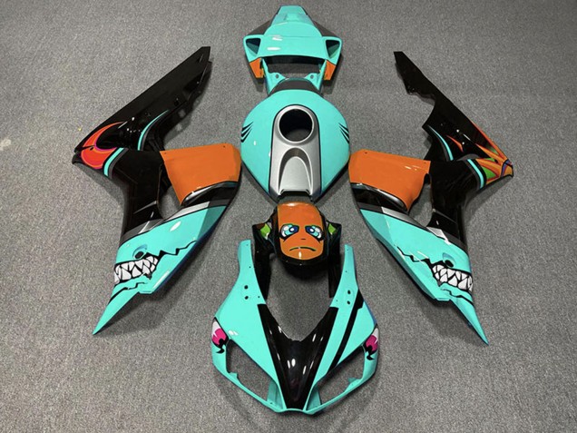 Cyan Blau Orange Glänzendes Schwarz Hai 2006-2007 Honda CBR1000RR Motorrad Verkleidung