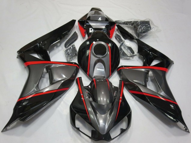 Grau Glänzendes Schwarz Rot Streifen 2006-2007 Honda CBR1000RR Motorrad Verkleidung