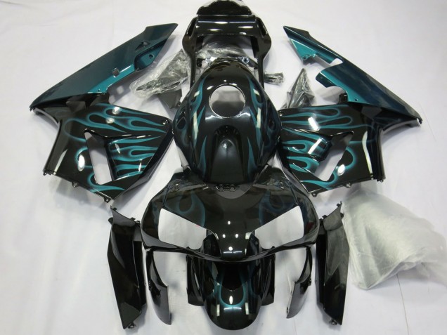 Glänzendes Schwarz Grün Flamme 2003-2004 Honda CBR600RR Motorrad Verkleidung