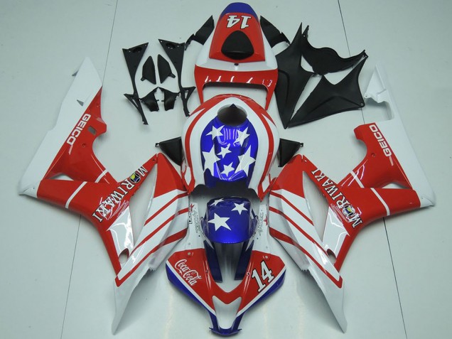 Weiß Rot Blau Stern Geico 14 2007-2008 Honda CBR600RR Motorrad Verkleidung