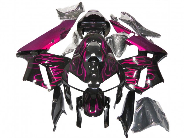 Glänzendes Schwarz Rosa Flamme 2005-2006 Honda CBR600RR Motorrad Verkleidung