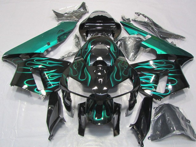 Glänzendes Schwarz Blau Grün Flamme 2005-2006 Honda CBR600RR Motorrad Verkleidung