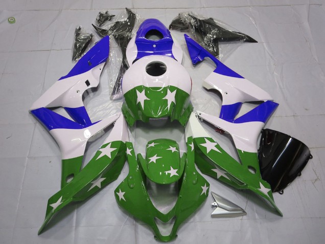 Weiß Blau Grün Sterns Streifen 2007-2008 Honda CBR600RR Motorrad Verkleidung