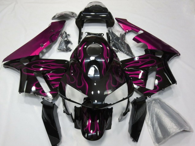 Glänzendes Schwarz Lila Flamme 2003-2004 Honda CBR600RR Motorrad Verkleidung