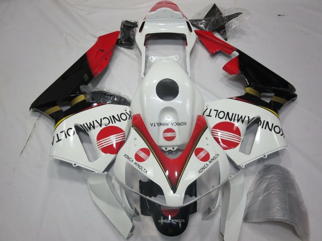 Weiß Rot Glänzendes Schwarz Konica Minolta 2003-2004 Honda CBR600RR Motorrad Verkleidung