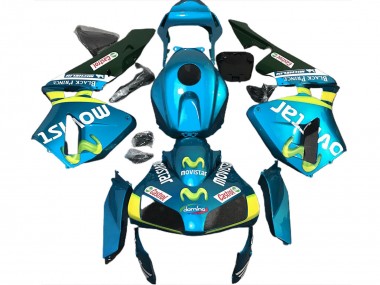 Hellblau Gelb Grün MoviStar 2003-2004 Honda CBR600RR Motorrad Verkleidung