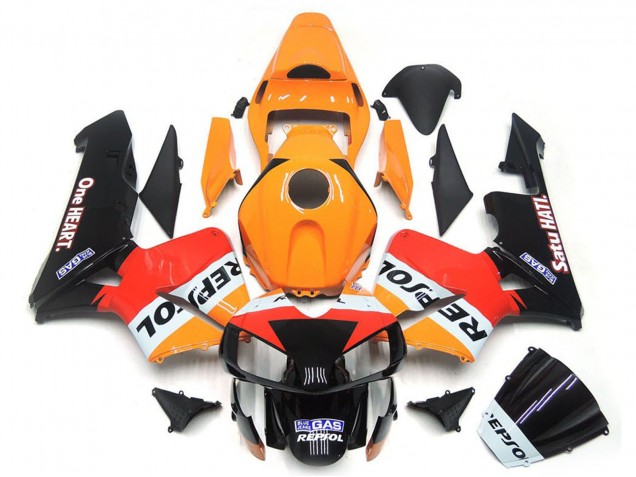 Orange Weiß Rot Glänzendes Schwarz One Heart Repsol 2003-2004 Honda CBR600RR Motorrad Verkleidung