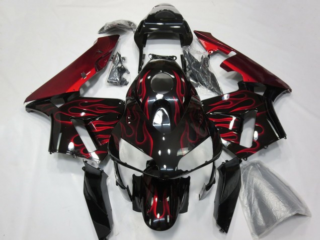 Glänzendes Schwarz Rot Flamme 2003-2004 Honda CBR600RR Motorrad Verkleidung