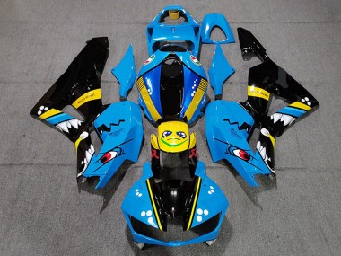 Blau Gelb Glänzendes Schwarz Hai 2013-2023 Honda CBR600RR Motorrad Verkleidung