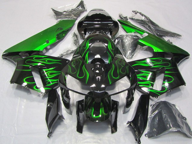 Glänzendes Schwarz Vibrant Grün Flamme 2005-2006 Honda CBR600RR Motorrad Verkleidung