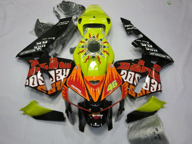 Vibrant Gelb Schwarz Rossi 2005-2006 Honda CBR600RR Motorrad Verkleidung
