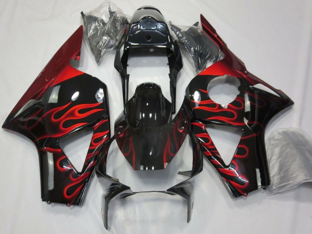 Glänzendes Schwarz Rot Flamme 2002-2003 Honda CBR954RR Motorrad Verkleidung