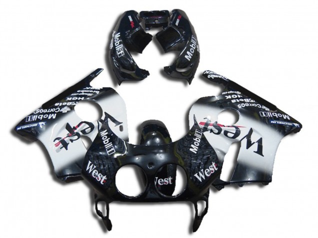 Glänzendes Schwarz Weiß West 1990-1998 Honda CBR250RR Motorrad Verkleidung
