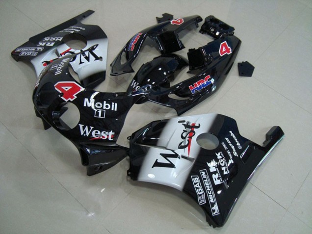 Glänzendes Schwarz Weiß West Mobil 1990-1998 Honda CBR250RR Motorrad Verkleidung
