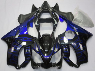 Glänzendes Schwarz Blau Flamme 2001-2003 Honda CBR600 F4i Motorrad Verkleidung