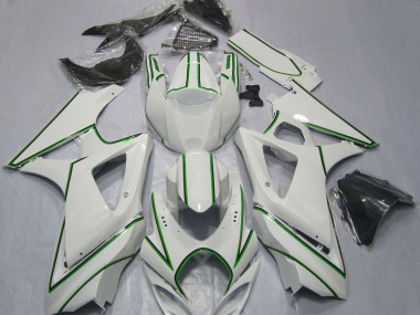 Glänzendes Weiß Grün Pinstreifen 2007-2008 Suzuki GSXR 1000 Motorrad Verkleidung