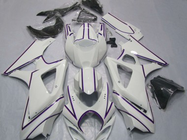 Glänzendes Weiß Lila Pinstreifen 2007-2008 Suzuki GSXR 1000 Motorrad Verkleidung