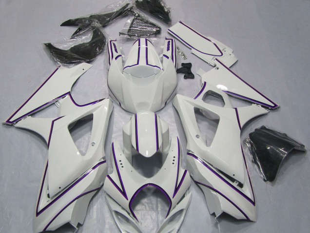 Glänzendes Weiß Lila Pinstreifen 2007-2008 Suzuki GSXR 1000 Motorrad Verkleidung