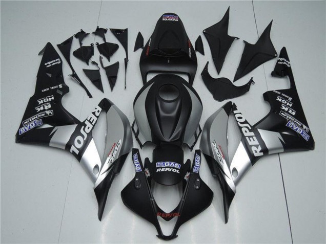 Matt Schwarz Silber Grau Repsol 2007-2008 Honda CBR600RR Motorrad Verkleidung