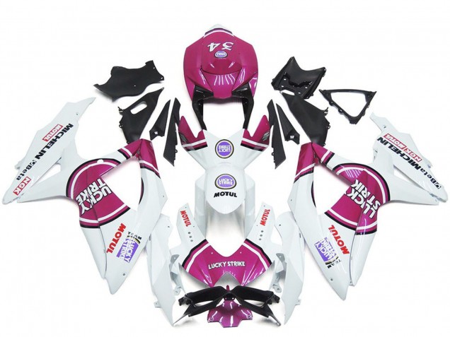 Weiß Rosa Motul Lucky Strike 34 2008-2010 Suzuki GSXR 600 / GSXR 750 Motorrad Verkleidung