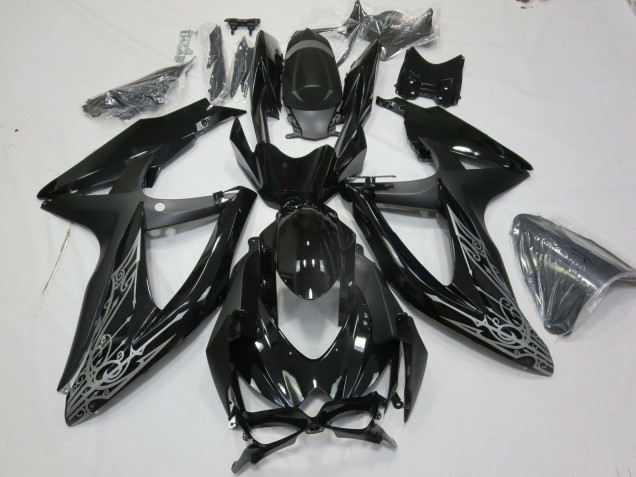 Glänzendes Schwarz Silber 2008-2010 Suzuki GSXR 600 / GSXR 750 Motorrad Verkleidung