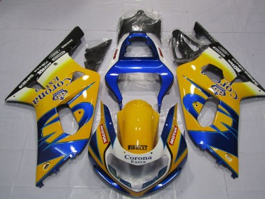 Gelb Blau Weiß Corona Motul 2001-2003 Suzuki GSXR 600 / GSXR 750 Motorrad Verkleidung
