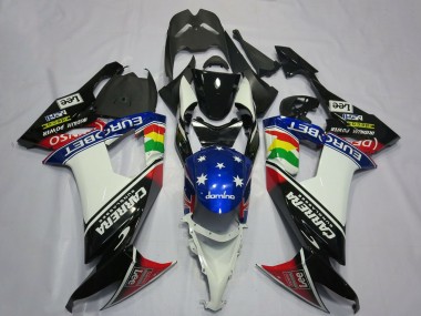 Glänzendes Schwarz Weiß Blau Rot Eurobet Lee Carrera Stern 2008-2010 Kawasaki ZX10R Motorrad Verkleidung