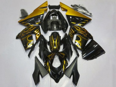 Glänzendes Schwarz Gold Flamme 2004-2005 Kawasaki ZX10R Motorrad Verkleidung