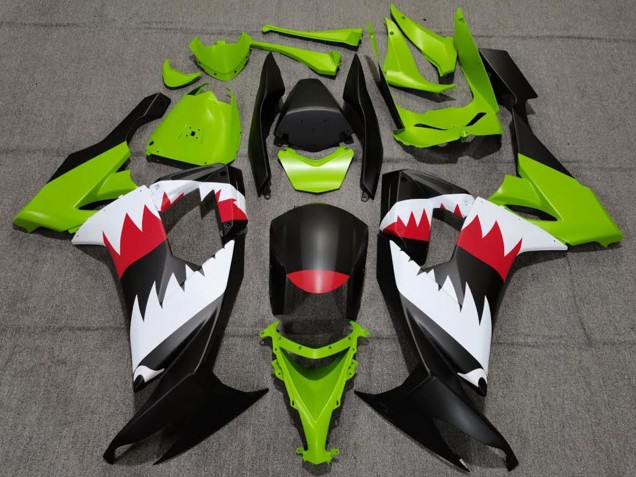 Grün Matt Schwarz Rot Weiß Hai 2008-2010 Kawasaki ZX10R Motorrad Verkleidung