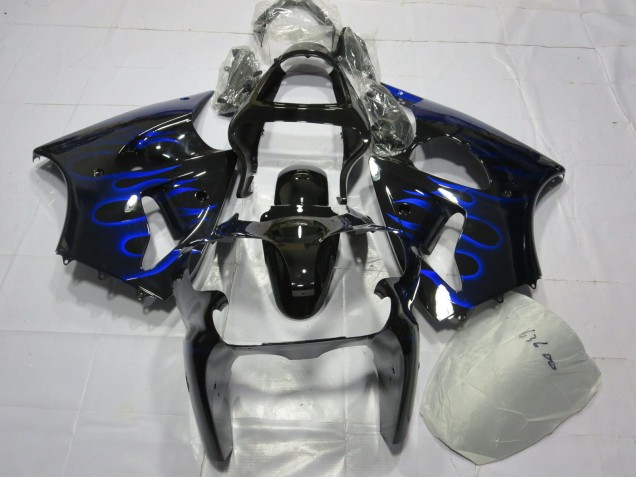 Glänzendes Schwarz Blau Flamme 2000-2002 Kawasaki ZX6R Motorrad Verkleidung