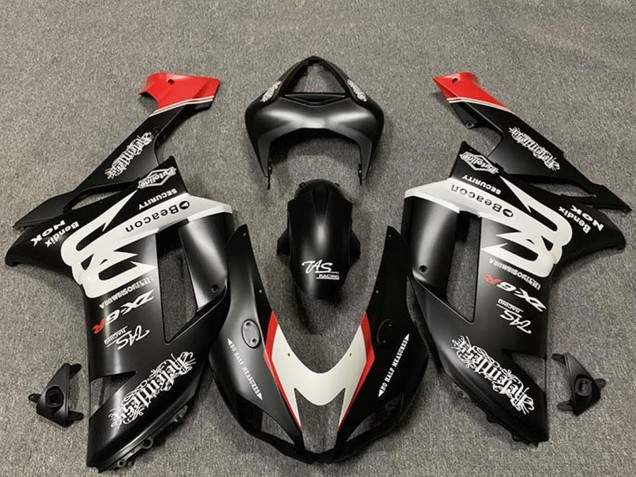 Maßgeschneidert Matt Schwarz Weiß Rot 2007-2008 Kawasaki ZX6R Motorrad Verkleidung