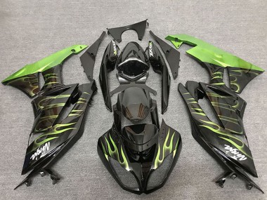 Glänzendes Schwarz Grün Flamme 2009-2012 Kawasaki ZX6R Motorrad Verkleidung