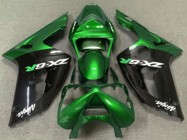 Grün Glänzendes Schwarz 2003-2004 Kawasaki ZX6R Motorrad Verkleidung