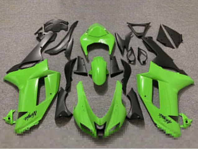 Glänzendes Grün und Matt Schwarz 2007-2008 Kawasaki ZX6R Motorrad Verkleidung