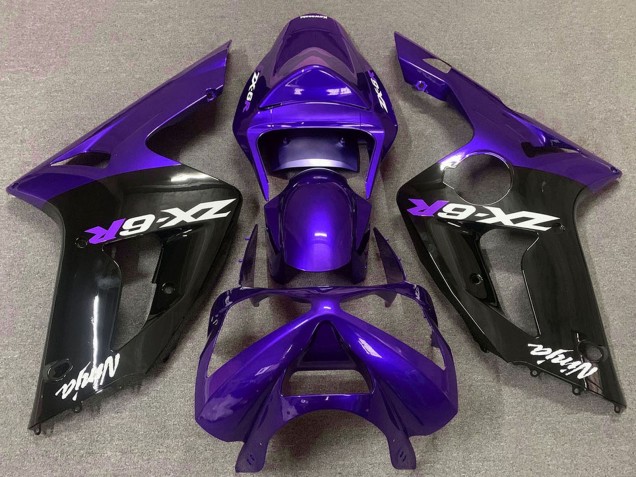 Lila Glänzendes Schwarz 2003-2004 Kawasaki ZX6R Motorrad Verkleidung