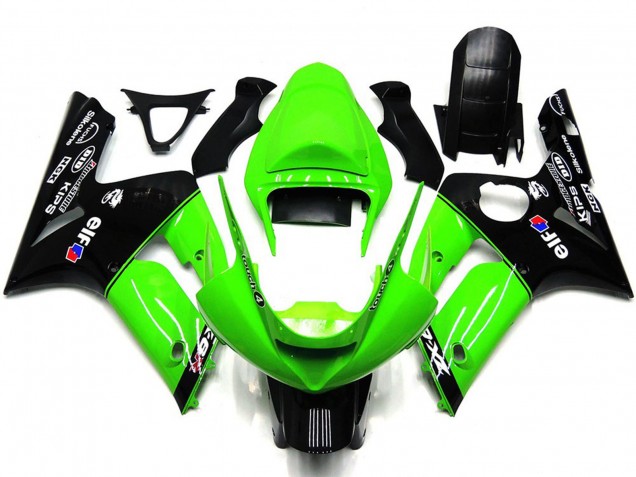 Grün Glänzendes Schwarz Elf Silkolene 2003-2004 Kawasaki ZX6R Motorrad Verkleidung