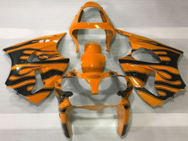 Orange Schwarz Flamme 2000-2002 Kawasaki ZX6R Motorrad Verkleidung