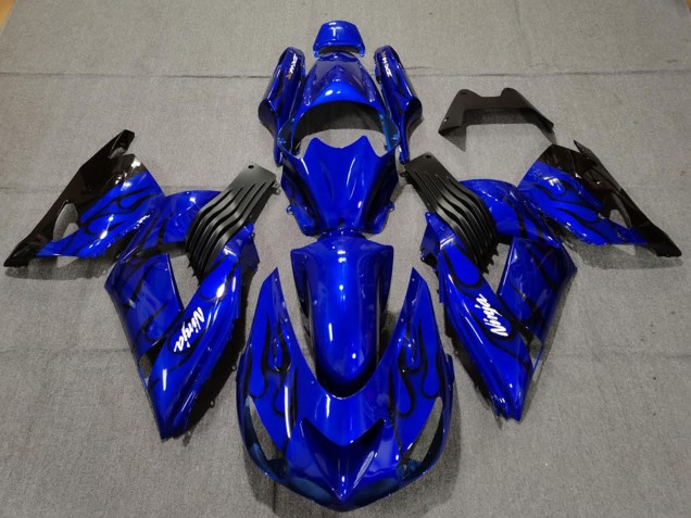 Blau Schwarz Flamme 2006-2011 Kawasaki ZX14R Motorrad Verkleidung