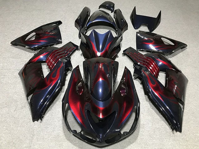 Chameleon Blau Schwarz Rot Flamme 2006-2011 Kawasaki ZX14R Motorrad Verkleidung