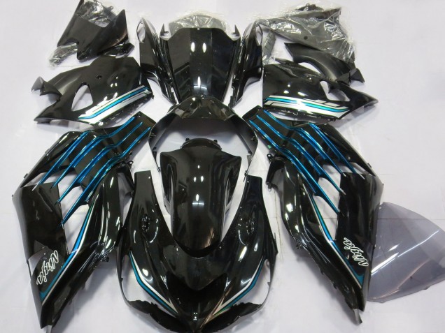 Glänzendes Schwarz Hellblau 2012-2024 Kawasaki ZX14R ZZR1400 Motorrad Verkleidung