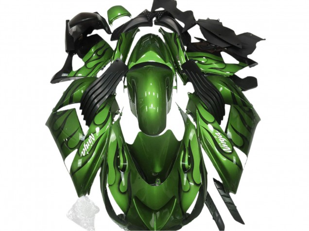 Grün Schwarz Flamme 2006-2011 Kawasaki ZX14R Motorrad Verkleidung